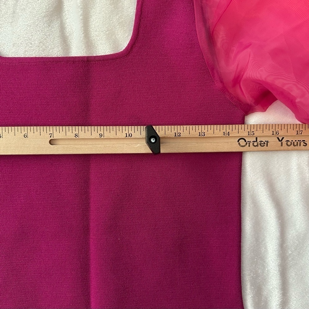 House of Harlow 1960 Fuchsia Corset Compression Knit Sheer Sleeves Mini Dress S - Picture 5 of 11